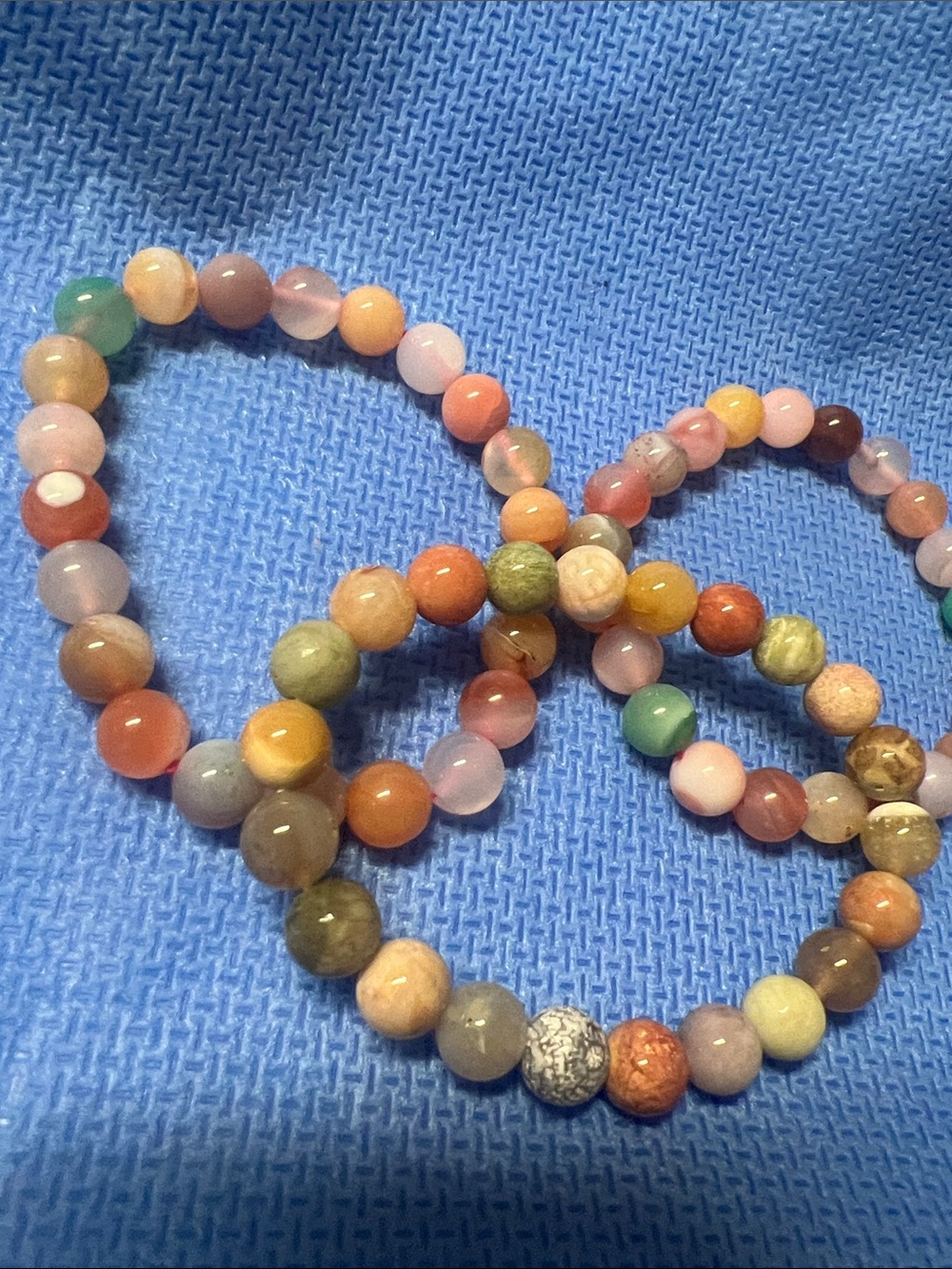 Multicolor Natural Stone Beaded Stretch Bracelet  8mm bundle 3 pieces